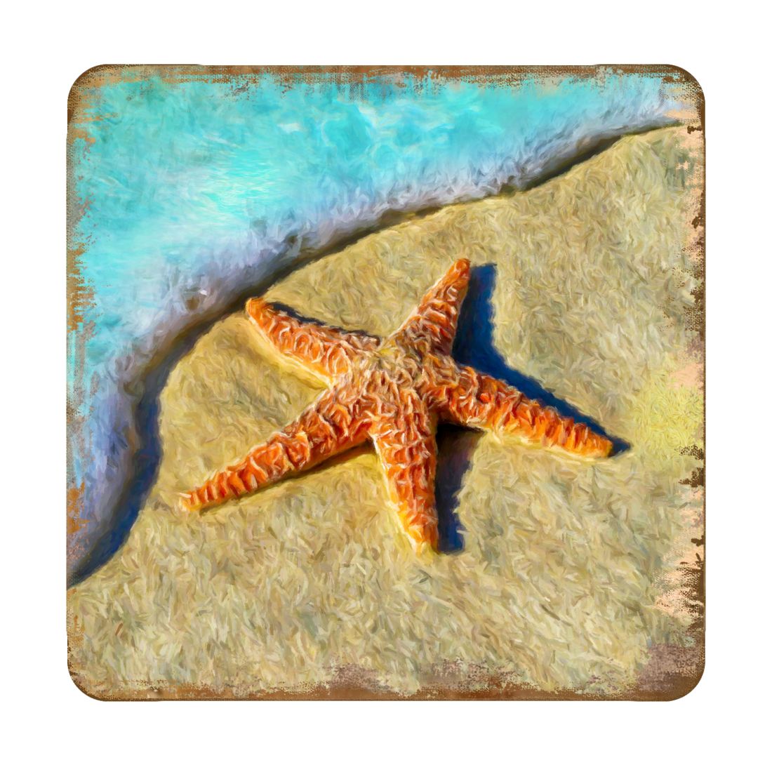 Posavasos de corcho de madera con diseño de estrellas de mar de Nature Wonders (juego de 4) - Decoración costera con temática marina - 95253C-S4