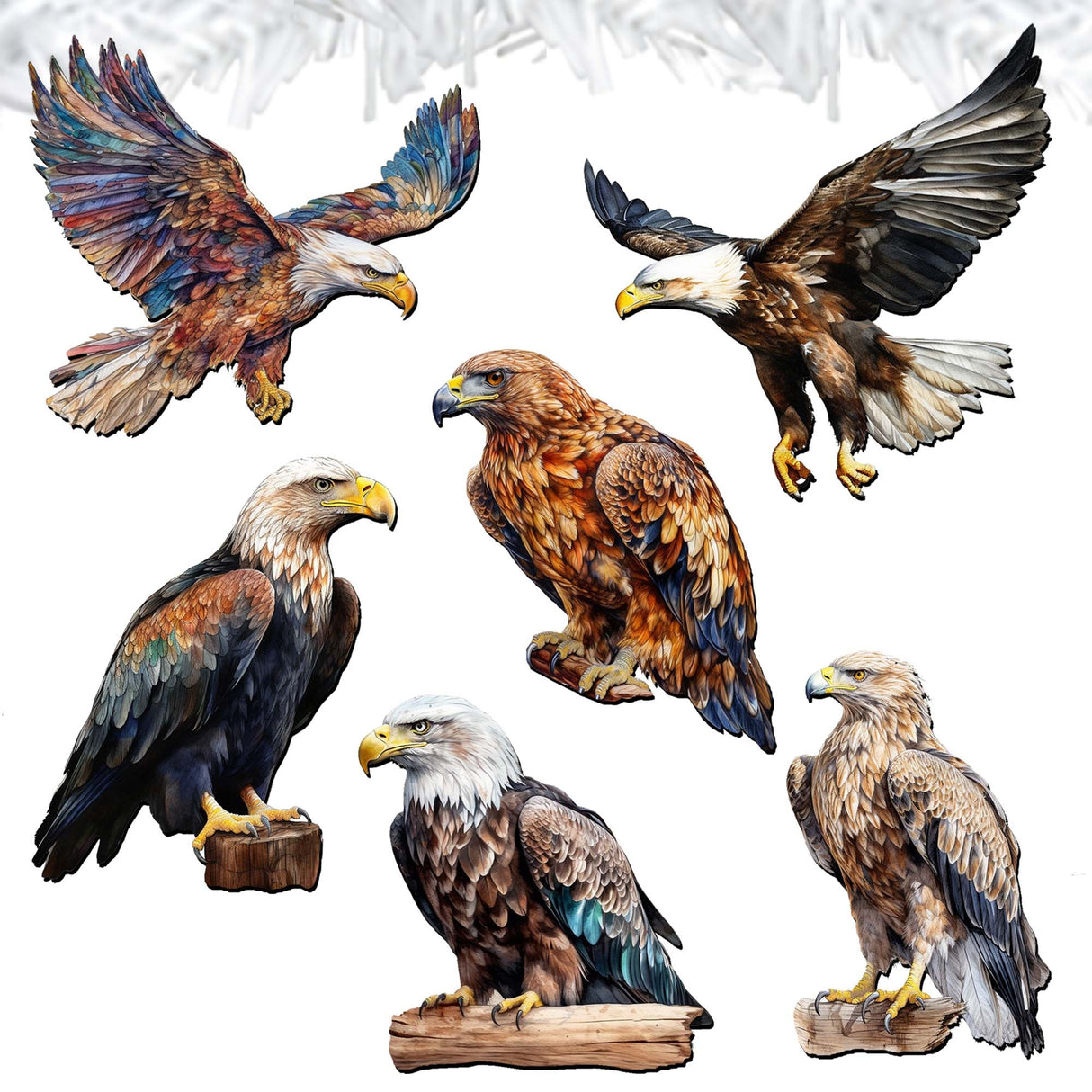 Eagle's Flight Decorative Wooden Clip-on Ornaments Set of 6 by G. Debrekht - Wildlife Decor - 8090101C-S6