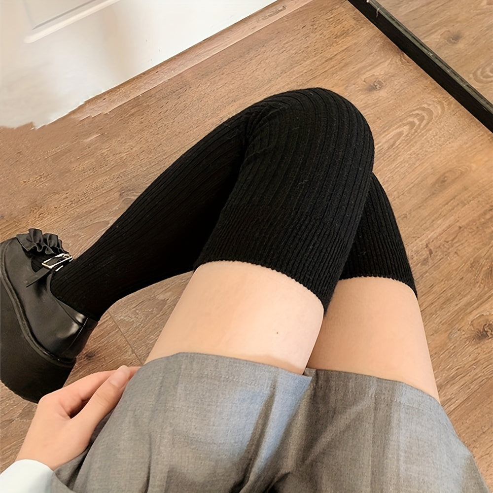 Calcetines de canalé lisos por encima de la rodilla para mujer, cómodos y cálidos, gruesos y hasta el muslo.