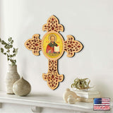 Saint Nicholas Pointy Wooden Cross by Museum Icons - Inspirational Icon Decor - 88321