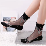 Lot de 10 paires de chaussettes en soie à broderie florale pour femmes, douces et respirantes
