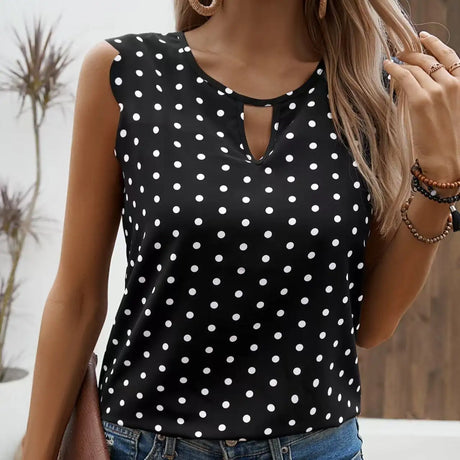 Ladies' Round Neck Wavy Sleeves Detail Off Shoulder Polka Dot Shirt - Lootquake