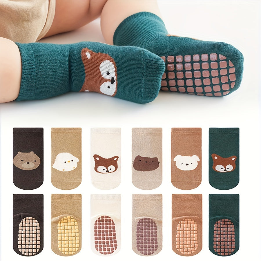 5 pares de adorables calcetines de bebé con estampado de animales: suaves, transpirables, cómodos y elásticos para actividades en interiores. Perfectos para gatear, caminar y uso diario.
