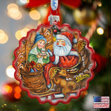 Santas Arrival Wreath Glass Ornament by G. DeBrekht - Christmas Santa Snowman Decor - 759-039