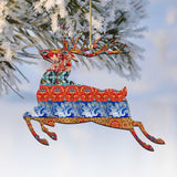 Country Quilted Reindeer Wooden Ornaments by G. DeBrekht - Wildlife Holiday Decor - 8198211-4
