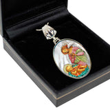 Blessing Angel with Child Silver Plated Mother of Pearl Silver Necklace - 43028
