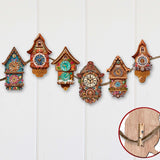 Miniature clock Decorative Wooden Clip-on Ornaments Set of 6 by G. Debrekht - Christmas Decor - 8090020C-S6