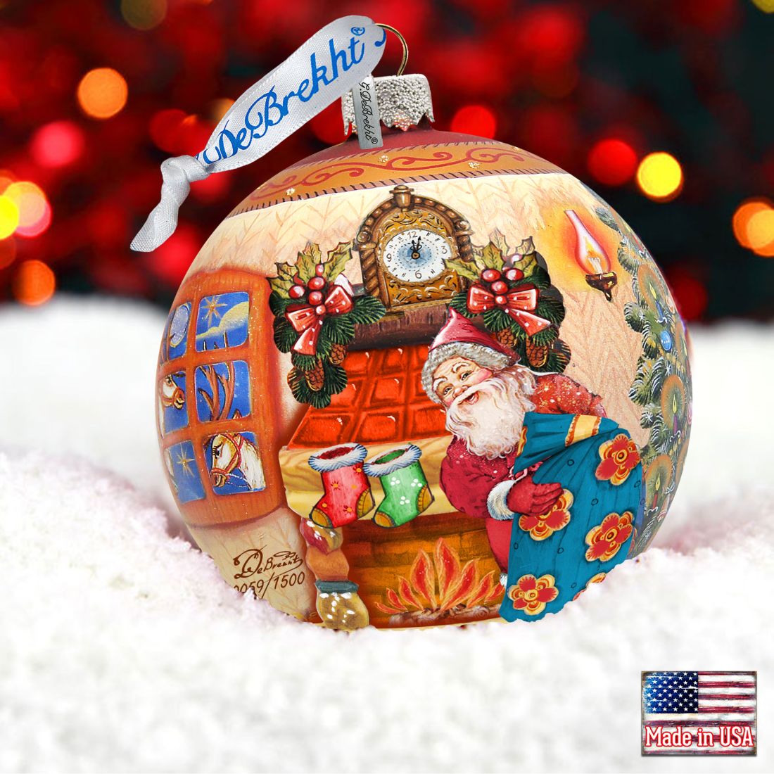 Christmas Night Ball Glass Ornament Limited Edition by G. DeBrekht - Christmas Santa Snowman Decor - 73851