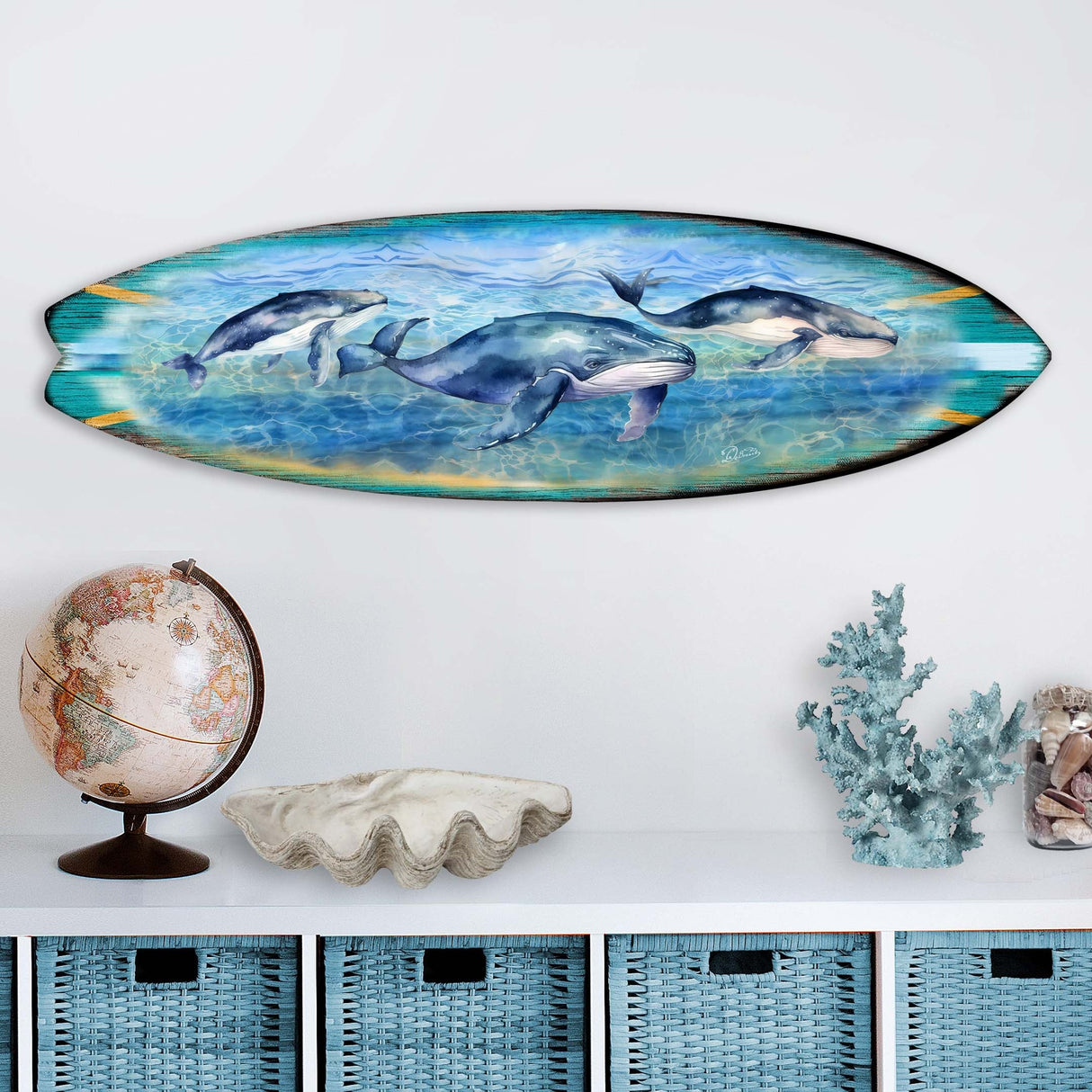 Whale's Harmony Surfboard Coastal Wall Art by G. DeBrekht - Coastal Holiday Decor - 8490114HS