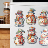 Juego de 6 imanes decorativos de madera con forma de muñeco de nieve de G. Debrekht - Decoración navideña de Papá Noel y muñeco de nieve - 8090023G-S6