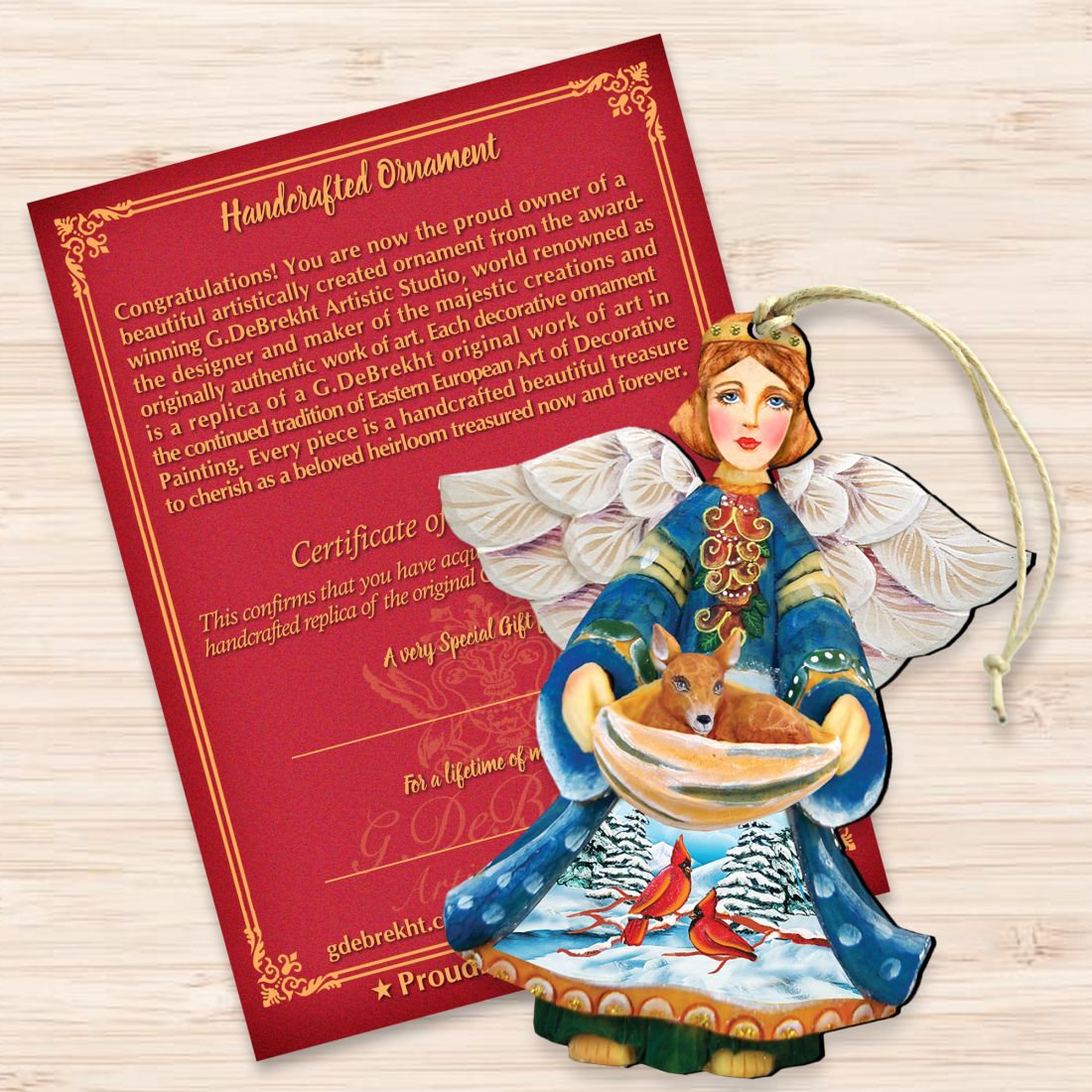 Cardinal Deer Angel Wooden Ornaments by G. DeBrekht - Nativity Holiday Decor - 8152510