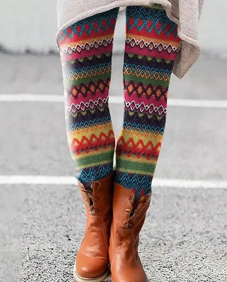 Women's Printed Warm And Tight Waist Pants, Trendy Leggings, Long And Cute Leggings - Lootquake