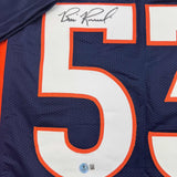 Camiseta de fútbol azul de Denver Beckett BAS COA enmarcada, autografiada y firmada por Bill Romanowski, 35 x 39