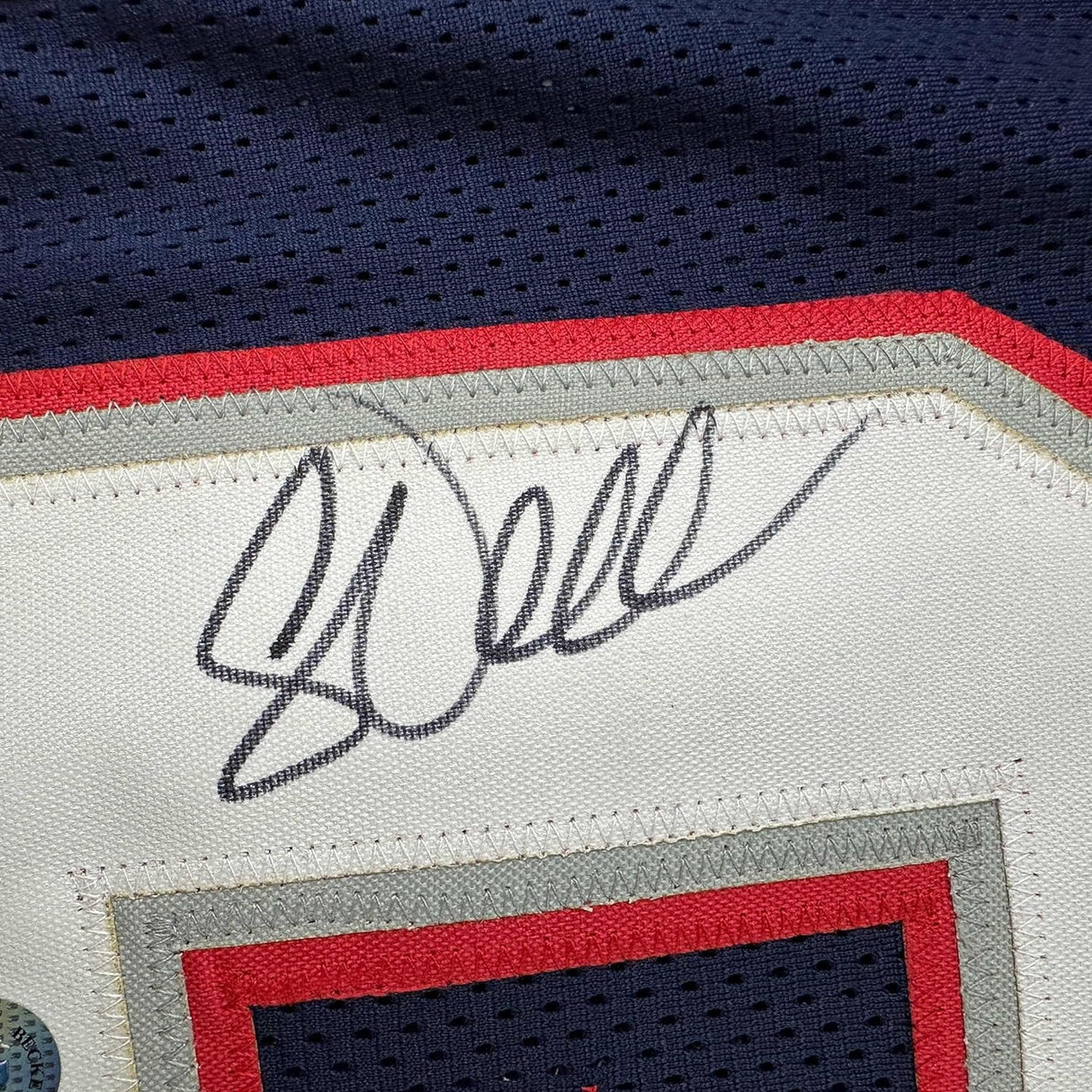 Camiseta de fútbol azul de Nueva Inglaterra Beckett BAS COA enmarcada, autografiada y firmada por Corey Dillon, 35 x 39