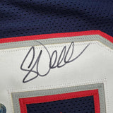 Camiseta de fútbol azul de Nueva Inglaterra Beckett BAS COA enmarcada, autografiada y firmada por Corey Dillon, 35 x 39