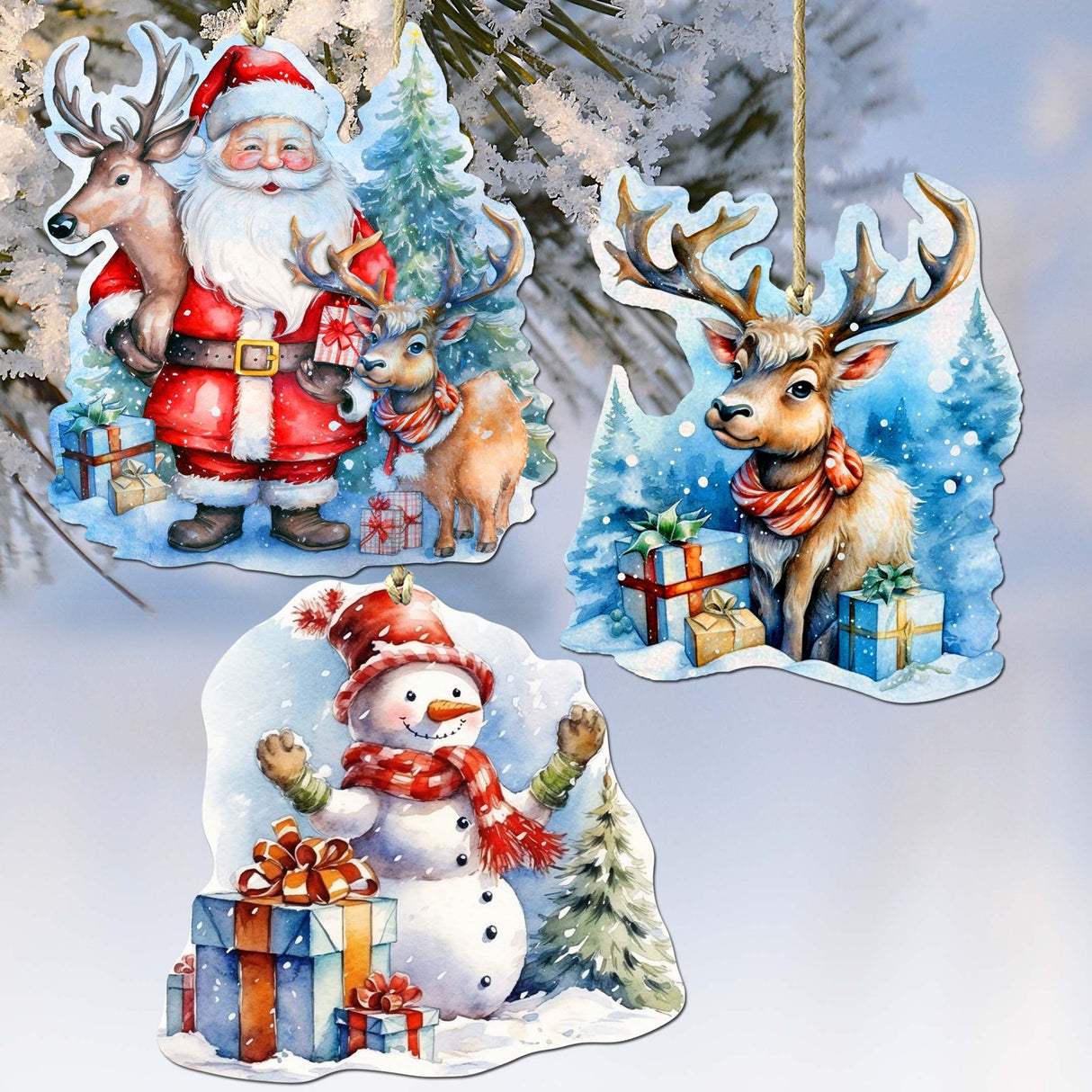 Christmas Is Here Decorative Wooden Ornaments Set of 3 by G. Debrekht - Christmas Decor - 8091028-S3