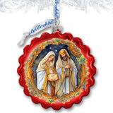 Classic Holy Family Nativity Wreath Glass Ornament by G. Debrekht - Christmas Santa Snowman Décor - 759-059
