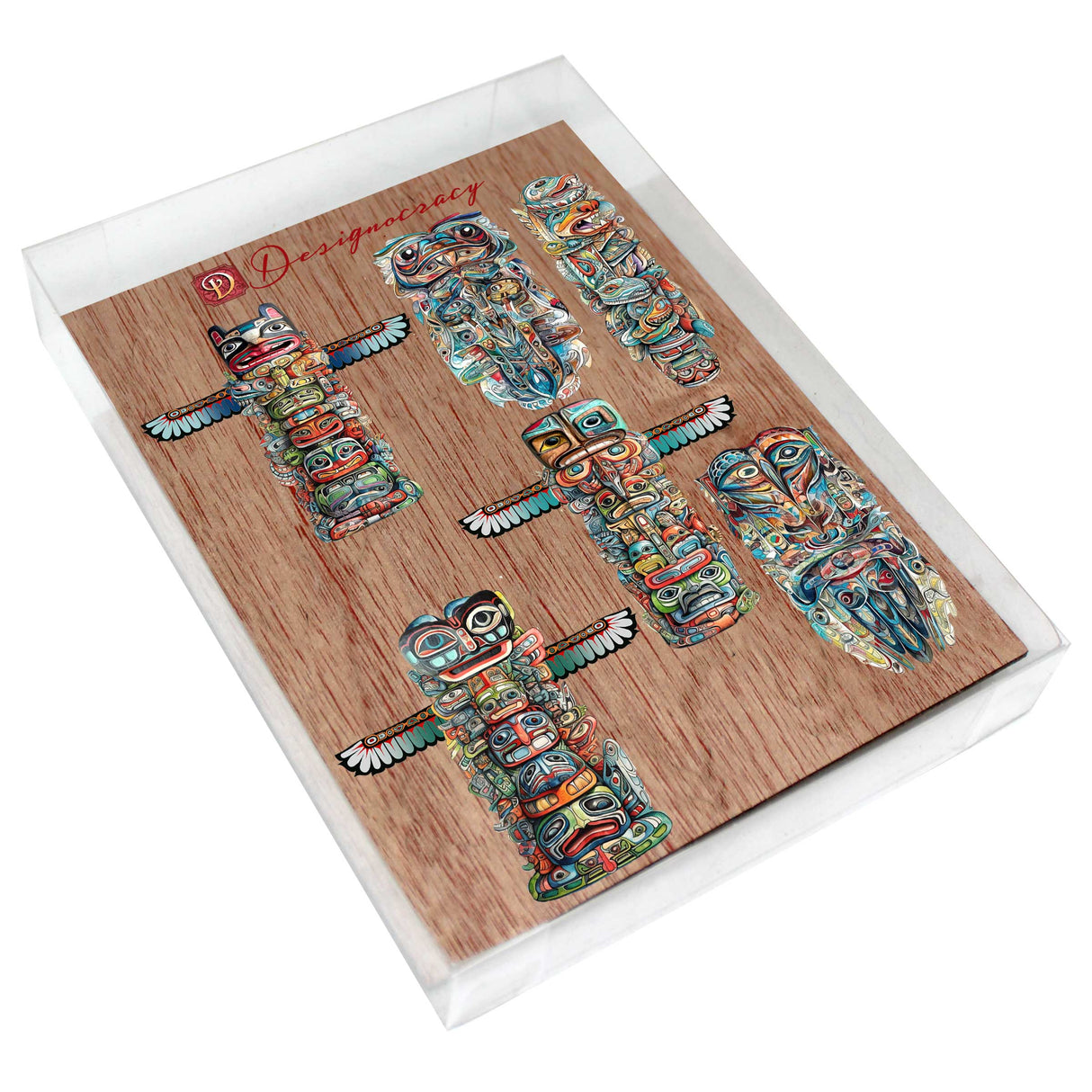 Juego de 6 imanes decorativos de madera "Espíritu del Tótem" de G. Debrekht - Decoración de vida silvestre - 8090117G-S6