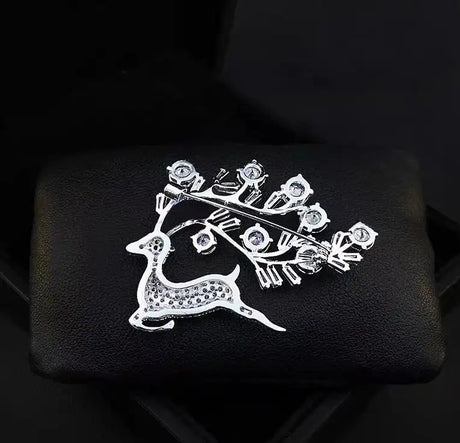 2pc With You All The Way Sparkling Zirconia Deer Brooch - Lootquake