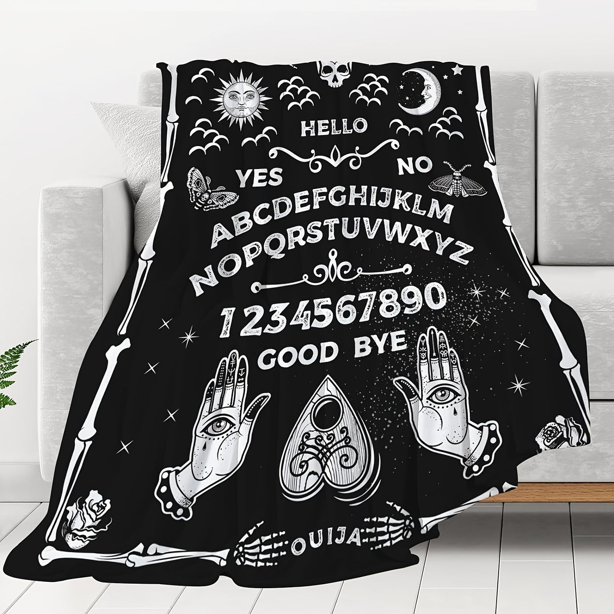Couverture gothique amusante et effrayante, motif crâne, soleil, lune, sorcière, noire, pour adultes, décoration de literie gothique pour Halloween, cadeaux, douce et moelleuse, en flanelle, pour canapé, bureau, lit, camping, voyage