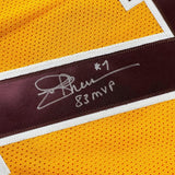 Framed Autographed/Signed Joe Theismann 35x39 83 MVP Washington Yellow Football Jersey JSA COA