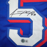 Camiseta de béisbol azul Texas de 35 x 39 de Adolis García, enmarcada, autografiada y firmada, Beckett BAS COA