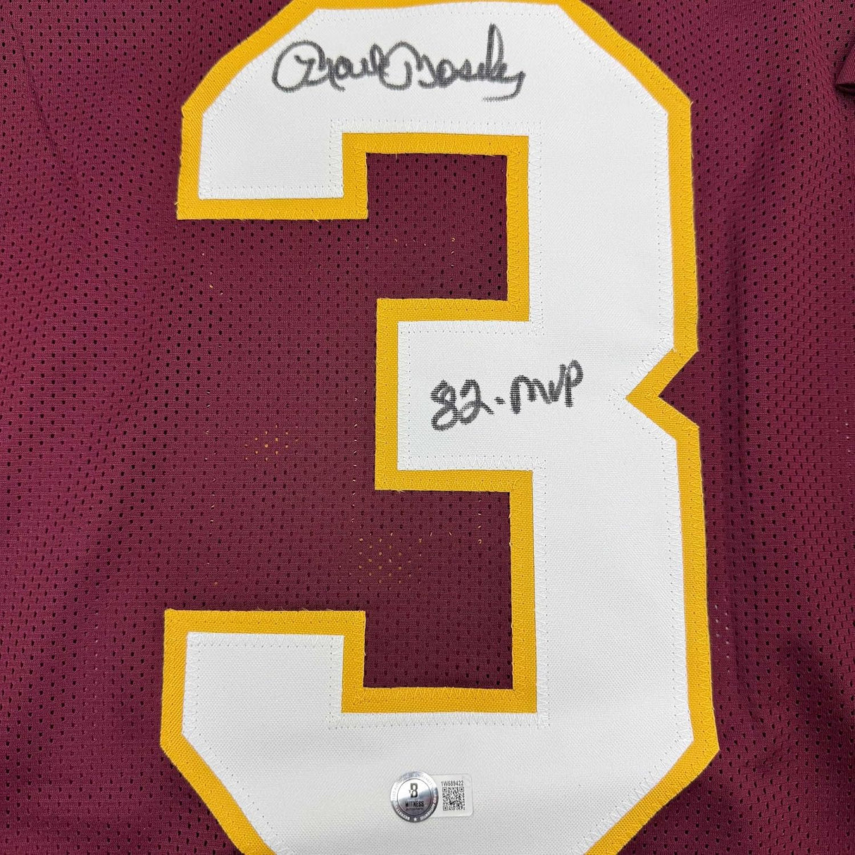 Camiseta de fútbol enmarcada, autografiada y firmada por Mark Moseley, 35 x 39, 82, MVP Washington, color burdeos, Beckett BAS COA