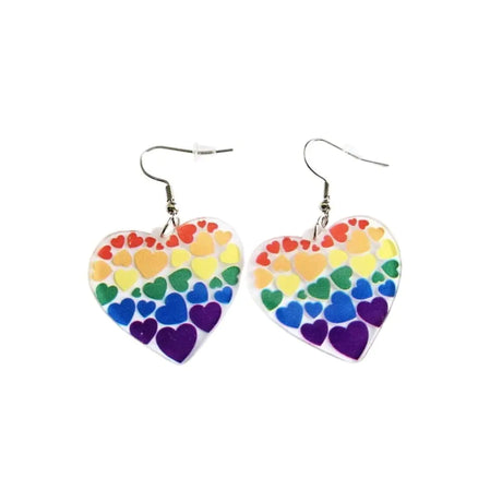 Pingyongchang Rainbow Acrylic Earrings Pride Earrings Rainbow Mesh Drop Earrings Lightweight Love Heart Butterfly Lightning Earrings Love Wins Colorful Earrings for Women-Heart A - Lootquake