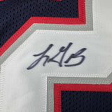 Framed Autographed/Signed LeGarrette Blount 35x39 New England Blue Football Jersey JSA COA