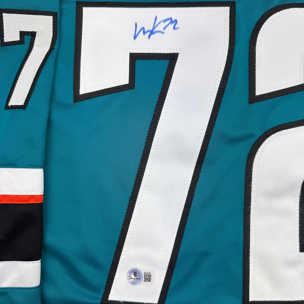 Camiseta de hockey Beckett BAS COA de San José, color verde azulado, enmarcada, autografiada y firmada por William Eklund, 35 x 39
