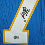 Framed Autographed/Signed Joe Alt 35x39 Los Angeles LA Powder Blue Football Jersey Beckett BAS COA