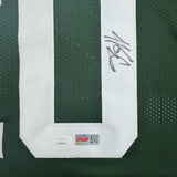 Camiseta de fútbol verde de Nueva York de 35 x 39, enmarcada, autografiada y firmada por Breece Hall, JSA COA