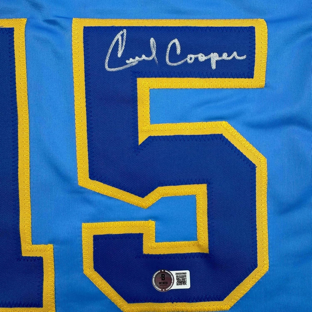Camiseta de béisbol azul de Milwaukee Beckett BAS COA enmarcada, autografiada y firmada por Cecil Cooper, 35 x 39