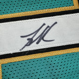 Framed Autographed/Signed Mike Bibby 35x39 Vancouver Teal Retro Basketball Jersey JSA COA