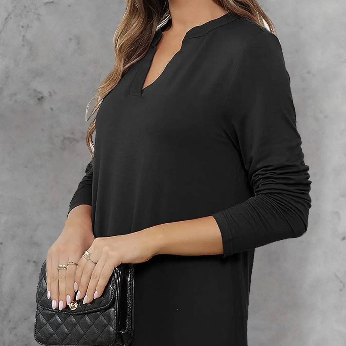 Women's Solid Color Waistband Top With Rolled Sleeves, V-neck Shirt, Long Sleeved Shirt, T-shirt - Lootquake
