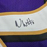 Framed Autographed/Signed Nate Wiggins 35x39 Baltimore Purple Football Jersey JSA COA