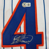 Camiseta de béisbol de rayas de Nueva York de 35 x 39, enmarcada, autografiada y firmada por Bartolo Colón, Beckett BAS COA