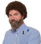 80's Bob Ross Curly Brown Wig Beard & Moustache Costume Kit