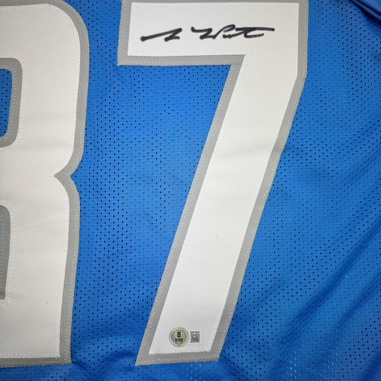 Camiseta de fútbol azul Detroit Beckett BAS COA enmarcada, autografiada y firmada por Sam LaPorta, 35 x 39
