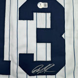 Framed Autographed/Signed Jazz Chisholm Jr. 35x39 New York Pinstripe Baseball Jersey Beckett BAS COA