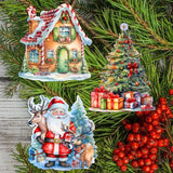 Christmas Is Here Decorative Wooden Clip-on Ornaments Set of 3 by G. Debrekht - Christmas Decor - 8091028C-S3