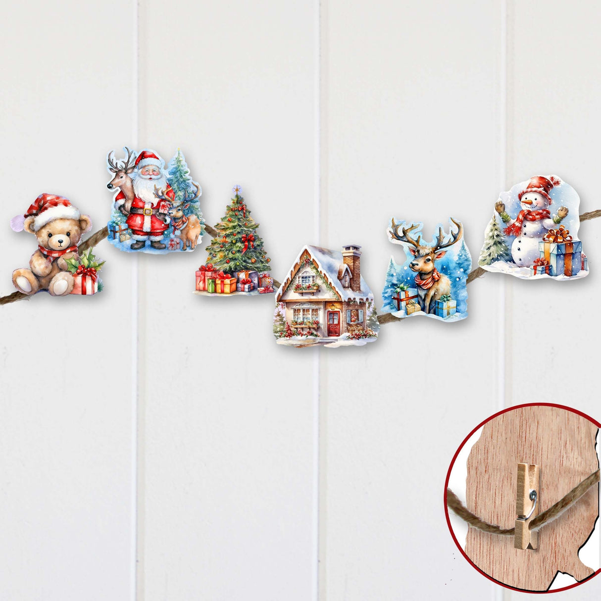 Christmas Is Here Decorative Wooden Clip-on Ornaments Set of 6 by G. Debrekht - Christmas Decor - 8090028C-S6