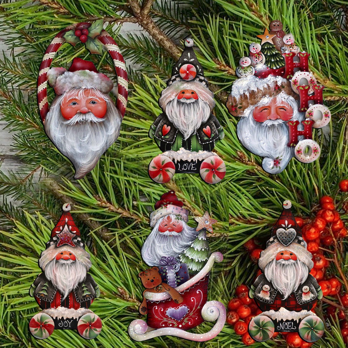 Magical Baby Santa Decorative Wooden Clip-on Ornaments Set of 6 by Jamie Mills-Price - Christmas Santa Snowman Decor - 8090051C-MP-S6