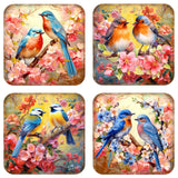 Spring Birds Wooden Cork Coasters Gift Set of 4 by G. Debrekht - Easter Spring Decor  - 8199438C-S4