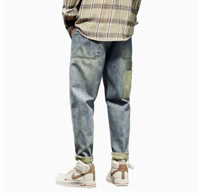 New Trendy Loose Straight Tube Haren Workwear Nine Quarter Jeans - Lootquake