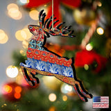 Country Quilted Reindeer Wooden Ornaments by G. DeBrekht - Wildlife Holiday Decor - 8198211-4