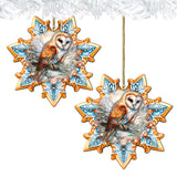 Short-eared Owl Snowflake Wooden Ornaments by G. Debrekht - Nature Wildlife Decor - 8688434