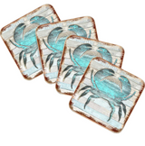 Crab Coastal Wooden Cork Coasters Gift Set of 4 by Nature Wonders - Coastal Sea-Life Decor - 8198511-9C-S4