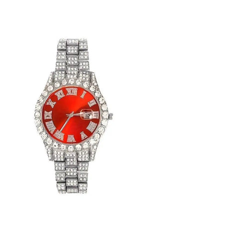 Diamond Luxury Steel Belt Quartz Watch Cuban Bracelet - Lootquake