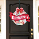 Custom front door sign Name floral porch wreath Main entrance custom Welcome sign - Wooden front porch decor - 933101HC